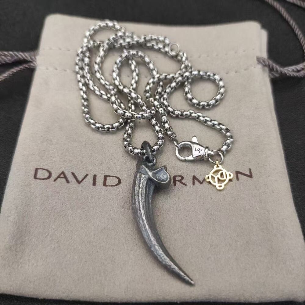David Yurman Sterling Silver Horn Pendant Necklace Designer Chain with Pouch